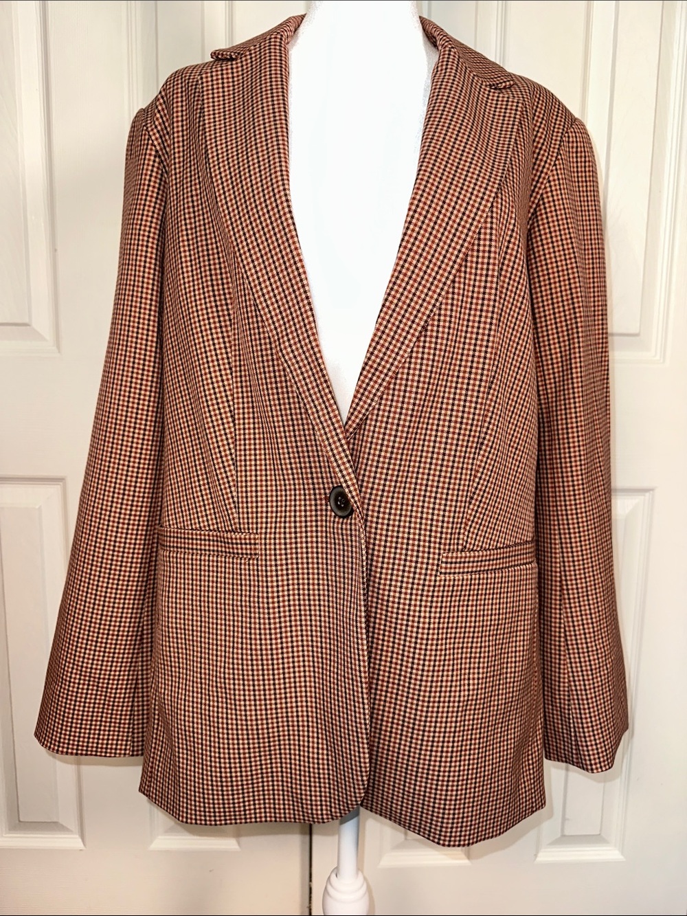 A New Day Rust and Cream Checked Single-Button Blazer